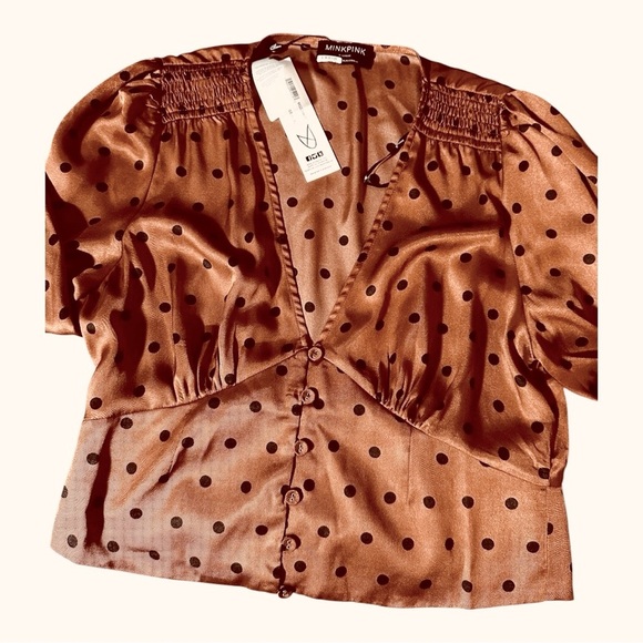 MINKPINK Milan Polka Dot Button Front Blouse Size XL - Picture 3 of 10